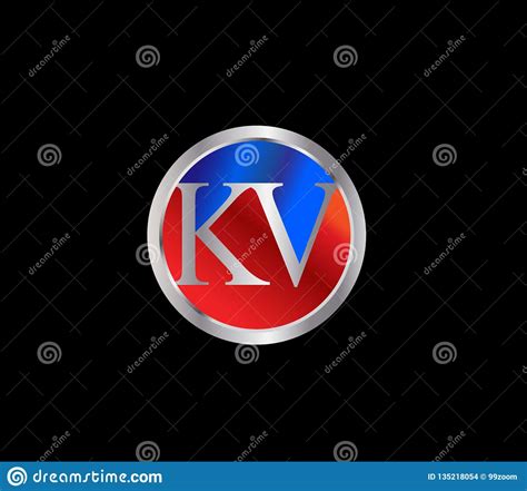 Kv Initial Circle Shape Silver Red Blue Color Later Logo Design Stock