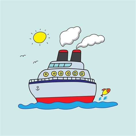 Illustration Vector Graphic Kids Drawing Style Funny Cruise Ship