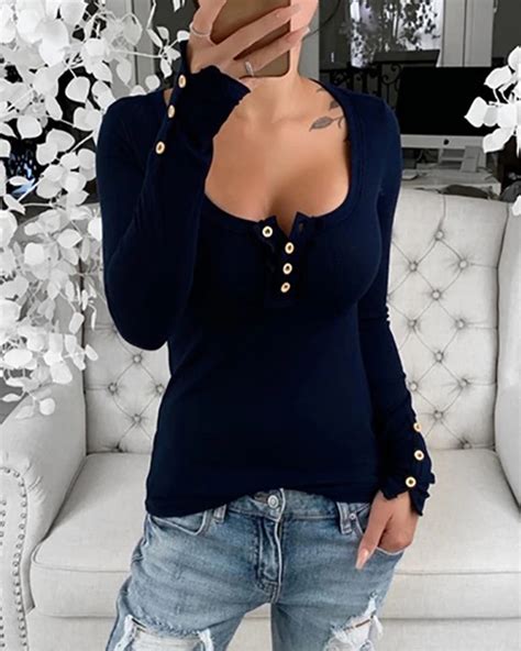 us 29 96 tight fitting button open chest t shirt top