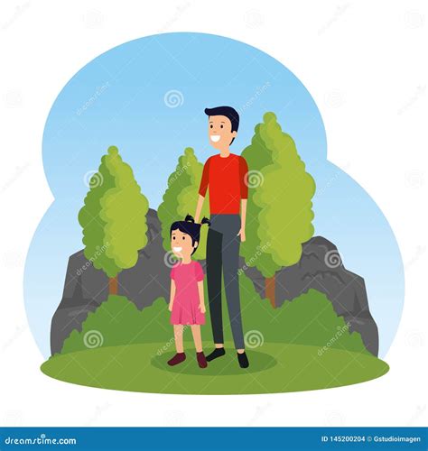 Padre Con La Hija En El Paisaje Ilustración Del Vector Ilustración De