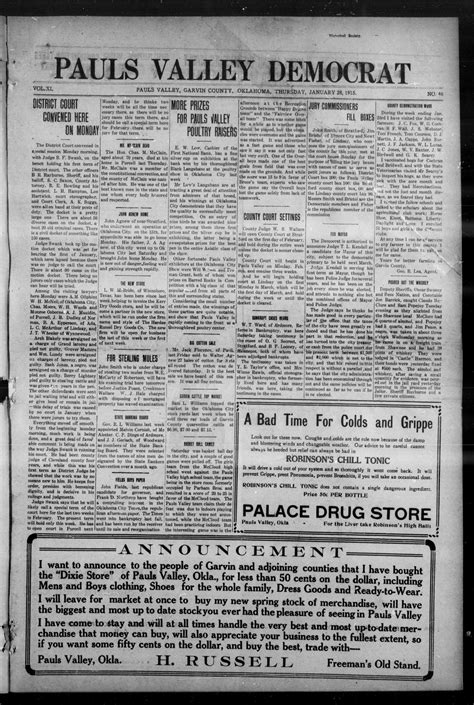 Pauls Valley Democrat (Pauls Valley, Okla.), Vol. 11, No. 46, Ed. 1 Thursday, January 28, 1915 