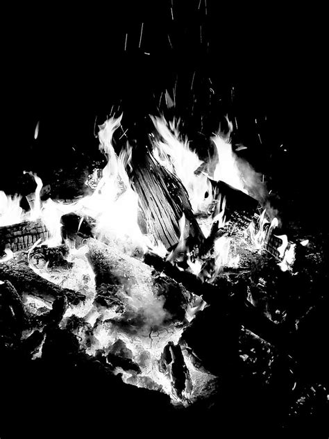 Fireside Black And White Camp Camping Fall Fire Logs Night