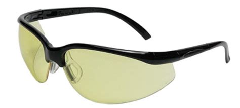 radnor motion series safety glasses with black frame amber polycarbonate scratch resistant lens