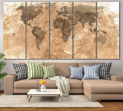 Rustic Travel World Map Canvas Print 1 Panel 24x12 60x30 Cm
