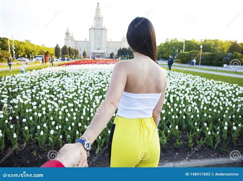 Beautiful Young Woman Holds The Hand Of A Man Stock Image Image Of