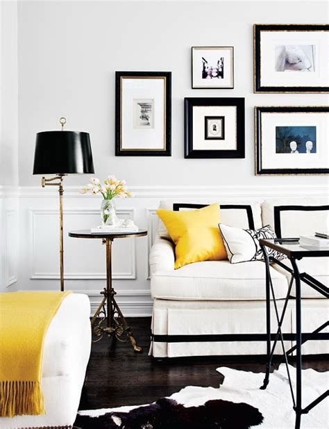White Black And Yellow Living Room Transitional Living