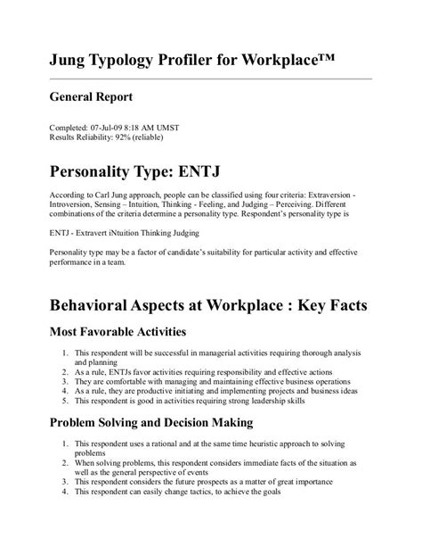 Jung Typology Profiler For Workplace