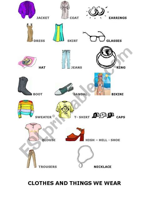English Worksheets Clothes And Things We Wear