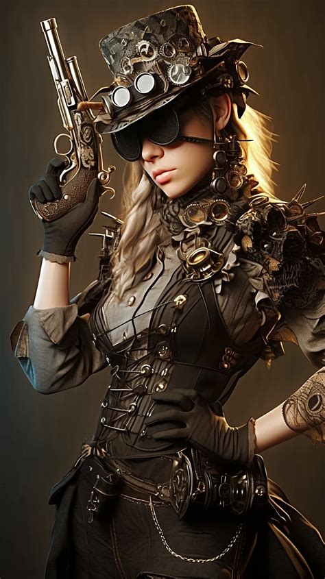Midjourney Prompt A Steampunk Lady With Steampunk Hat Prompthero