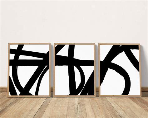 Black And White Abstract Art 3 Piece Wall Art Contemporary Etsy