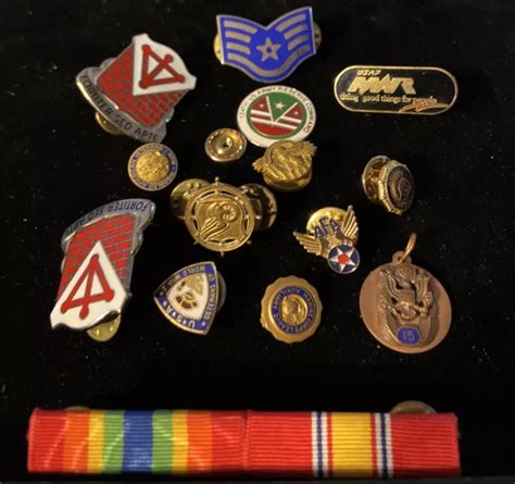 Vintage Us Military Lot Pins Medals Brass Enamel Buttons Ww2 Ribbon