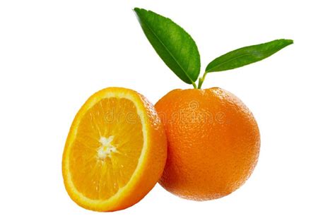 Orange With Orange Slices And Leaves Isolated On White Background Stock