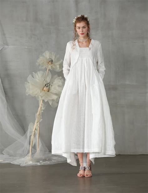 Linennaive Linen Dress Layered Wedding Dress White Dress Etsy Linen