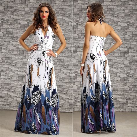 2015 New Summer Women Casual Print Maxi Dresses Halter