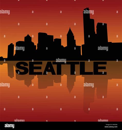 Seattle Skyline Reflected At Sunset Vector Illustration Stock Vector