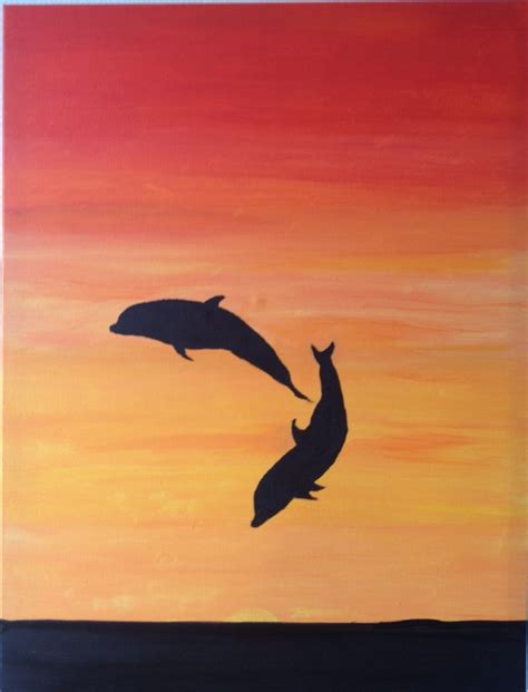 Dolphins Sunset Acrylic Painting By Elise Mb August 2015 Drawing