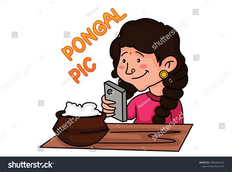 Vector Cartoon Illustration Tamil Girl Clicking Stock Vector Royalty