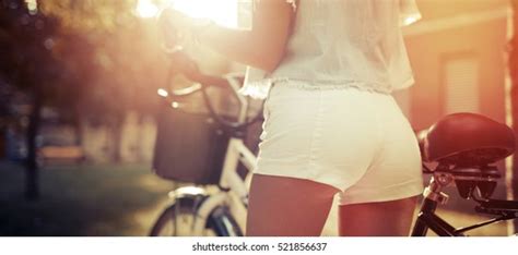 Sexy Woman Perfect Butt Riding Bicycle Foto Stok 521856637 Shutterstock