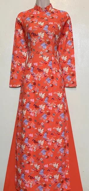 AO DAI LUA Thai Tuan Vietnamese Traditional With Pant Size Small 59