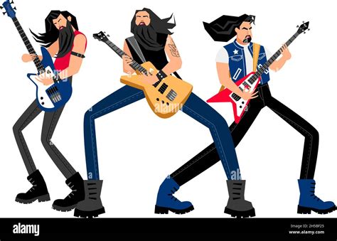 Creative Rock Band Cartoon Men With Electric Guitars Concept Of Logo
