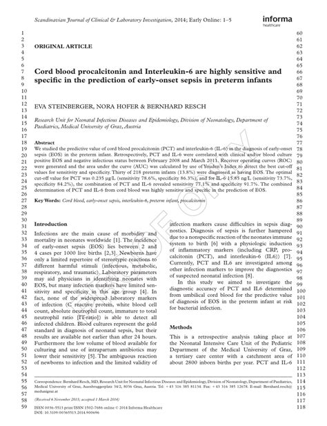 Pdf Cord Blood Procalcitonin And Interleukin 6 Are Highly Sensitive