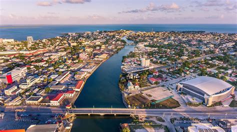 Aerial Views Of Belize City Belcan Bridge To The Caribbean Sea Bliss