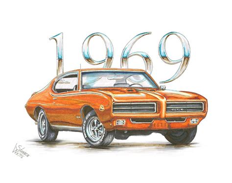 1969 Pontiac Gto Judge Drawing By Shannon Watts Pixels Merch