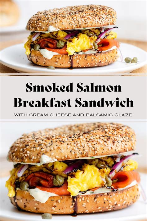 Smoked Salmon Breakfast Sandwich With Cream Cheese And Balsamic Glaze