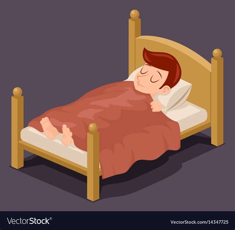 Sleep Man Bed Rest Night Blanket Pillow Cartoon Vector Image