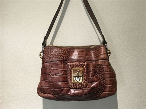 B Makowsky Brown Leather W Croc Texture Hobo Handbag Gem