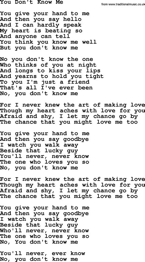 Willie Nelson Song You Dont Know Me Lyrics