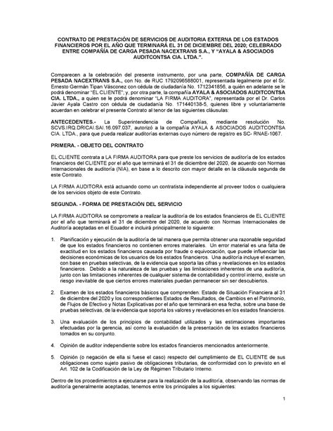 Contrato De Auditoria 2020 Contrato De PrestaciÓn De Servicios De