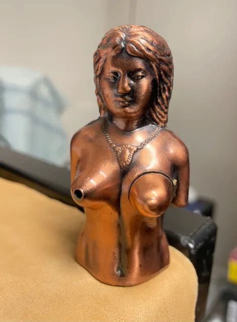 VINTAGE NUDE Female Bust Refillable Butane Torch Lighter Naked Woman Copper PicClick