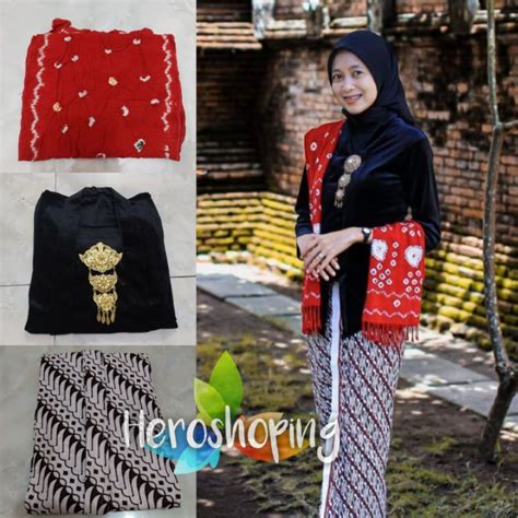 Jual Set Kebaya Bludru Hitam Jarik Wiru Selendang Shopee Indonesia