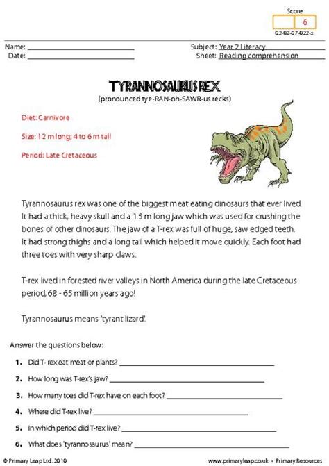 Reading Comprehension Year Dinosaurs Maryann Kirby S Reading Worksheets