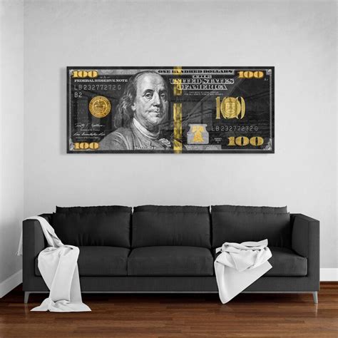 Black White Gold Ben Franklin 100 Dollar Bill Acrylic Glass Etsy