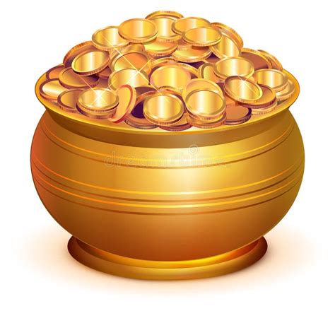 Gold Pot Full Of Gold Coins Stock Vector Illustration Of Yellow