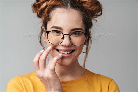 Close Up Of A Cute Young Teenage Girl Wearing Glasses Stock Photo By