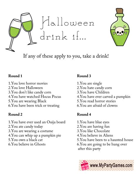 Free Printable Halloween Drink If Game For Adults
