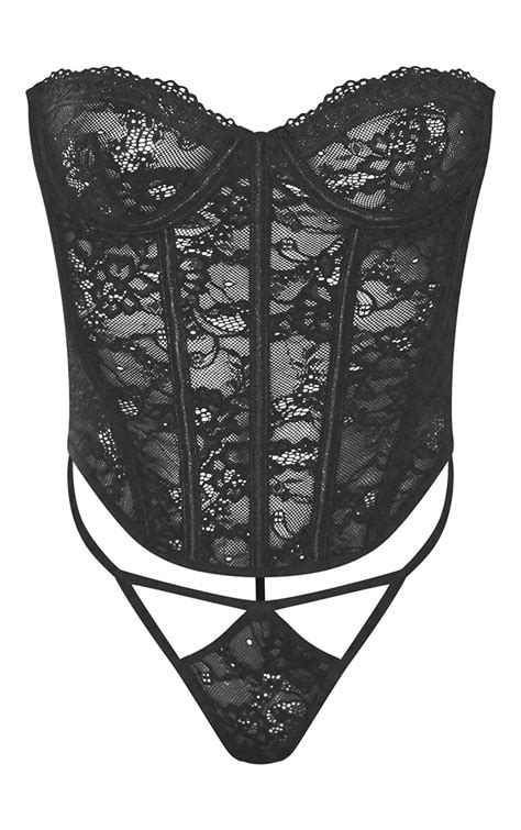 black lace boned lingerie corset lingerie prettylittlething