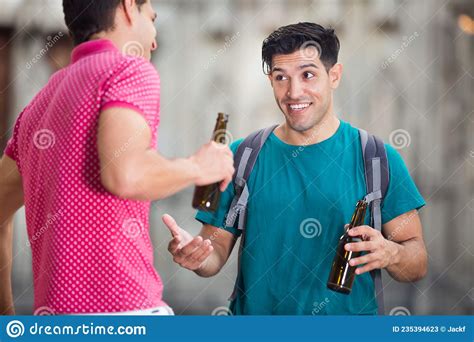 Men Friends Are Talking And Drinking Beer Stock Image Image Of