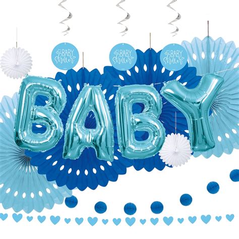 Easy decoration in a camo/hunting baby room. Blue Baby Shower Party Supplies Kit | Blue Baby Shower ...