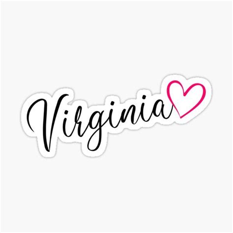 Virginia Name Calligraphy Pink Heart Sticker By Xsylx Virginia Name