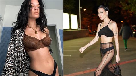 halsey flashes her breasts in a daring black crop top and skirt