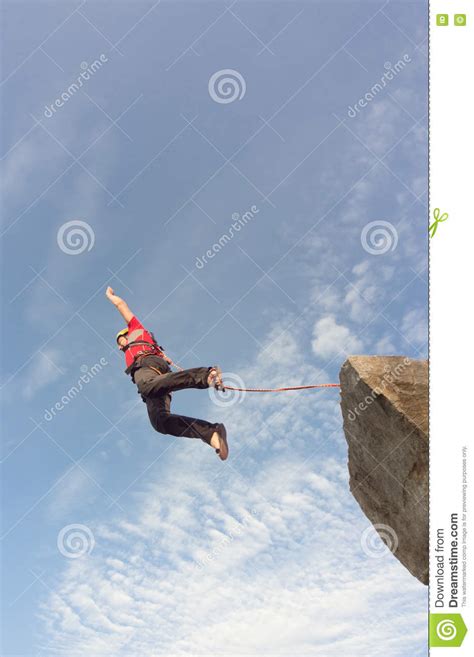 Jump Off The Cliff With A Rope Stock Image Image Of Bungee High