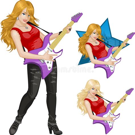 Rock Star Guitarist Girl Cartoon Style Stock Vector