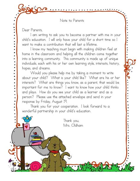 Preschool Welcome Letter To Parent From Teacher Examples ~ Addictionary