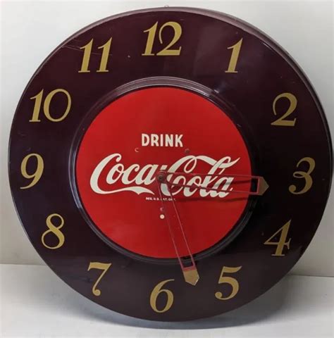 1950s Drink Coca Cola Wall Clock Coke 18 Vintage Maroon Red 9999