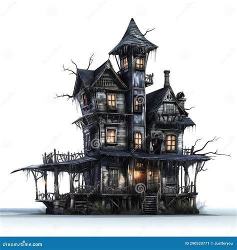 Whispers of the Past: Haunted House Portrait Isolated on White