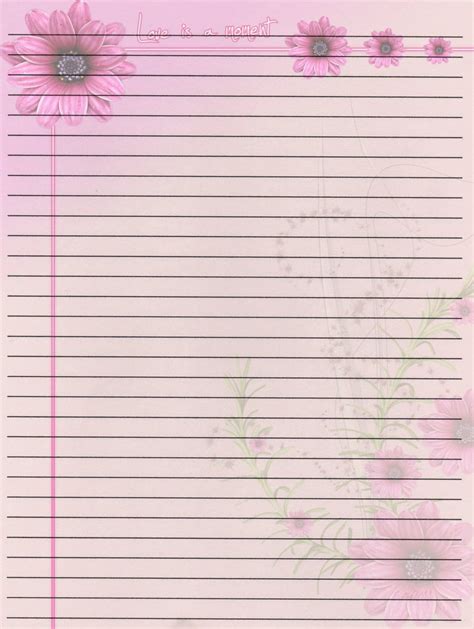 lined notebook paper template pink flower learning printable